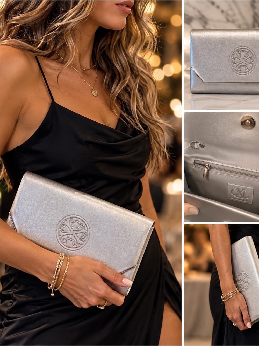 CXL by Christian Lacroix Madison Silver Clutch NWT MSRP $178